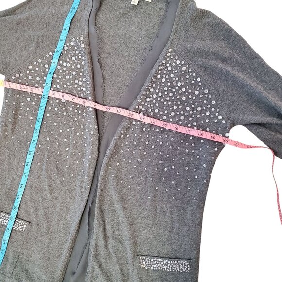 Halogen XL Gray Jem Beaded Open-Front Cardigan Sweater Pockets Wool Blend - Picture 12 of 14